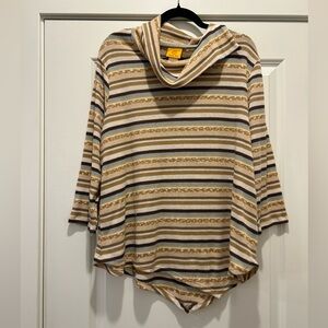 Ruby Rd Striped Mock Neck Short Sleeve Knit Top Sz XL